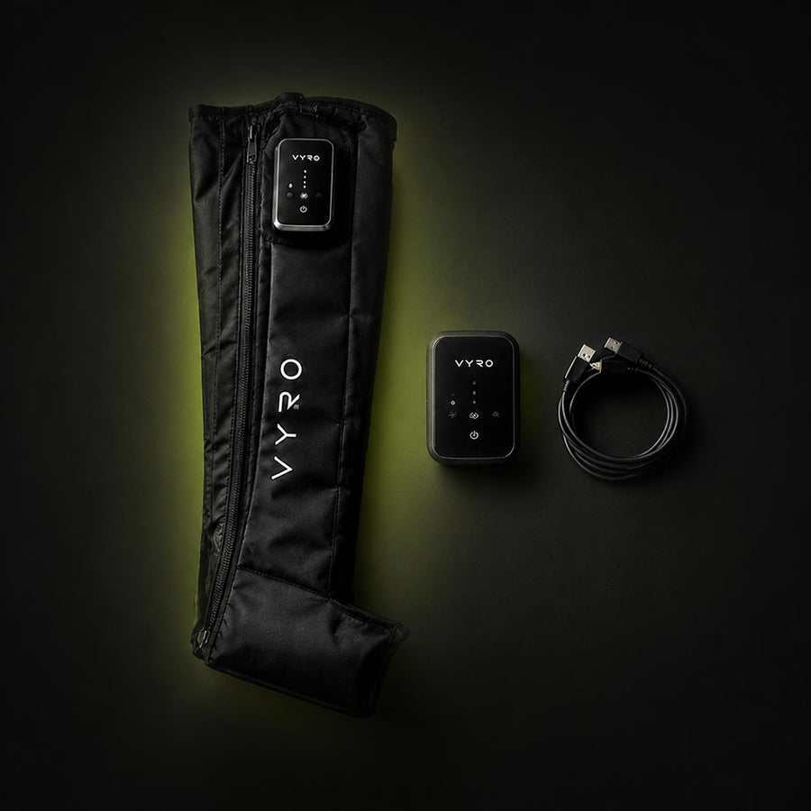 VYRO full leg massage boot with LED controller and USB charging cable